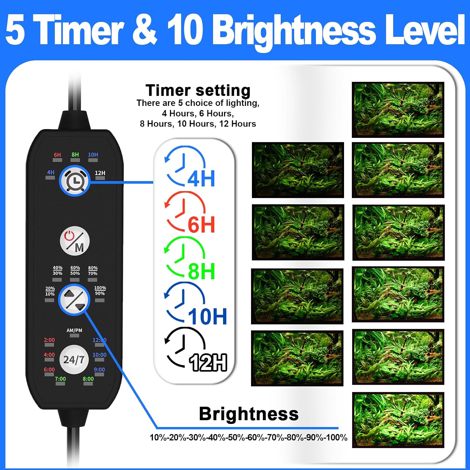 Clip On Aquarium Light for Plants-24/7 Fish Tank Light, 7-12 Inch | Led Aquarium Plant Light with Timer, Full
