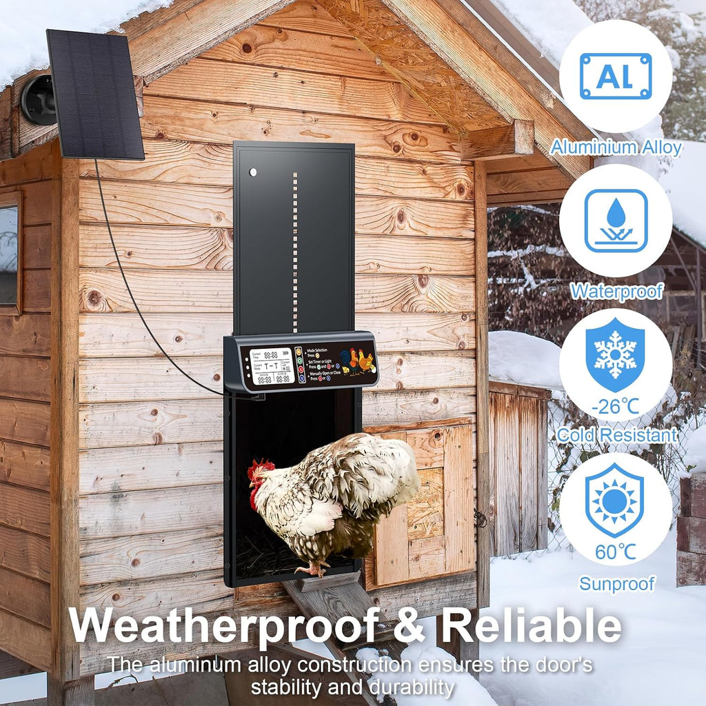 Automatic Chicken Coop Door Solar Powered with Timer & Light Sensor