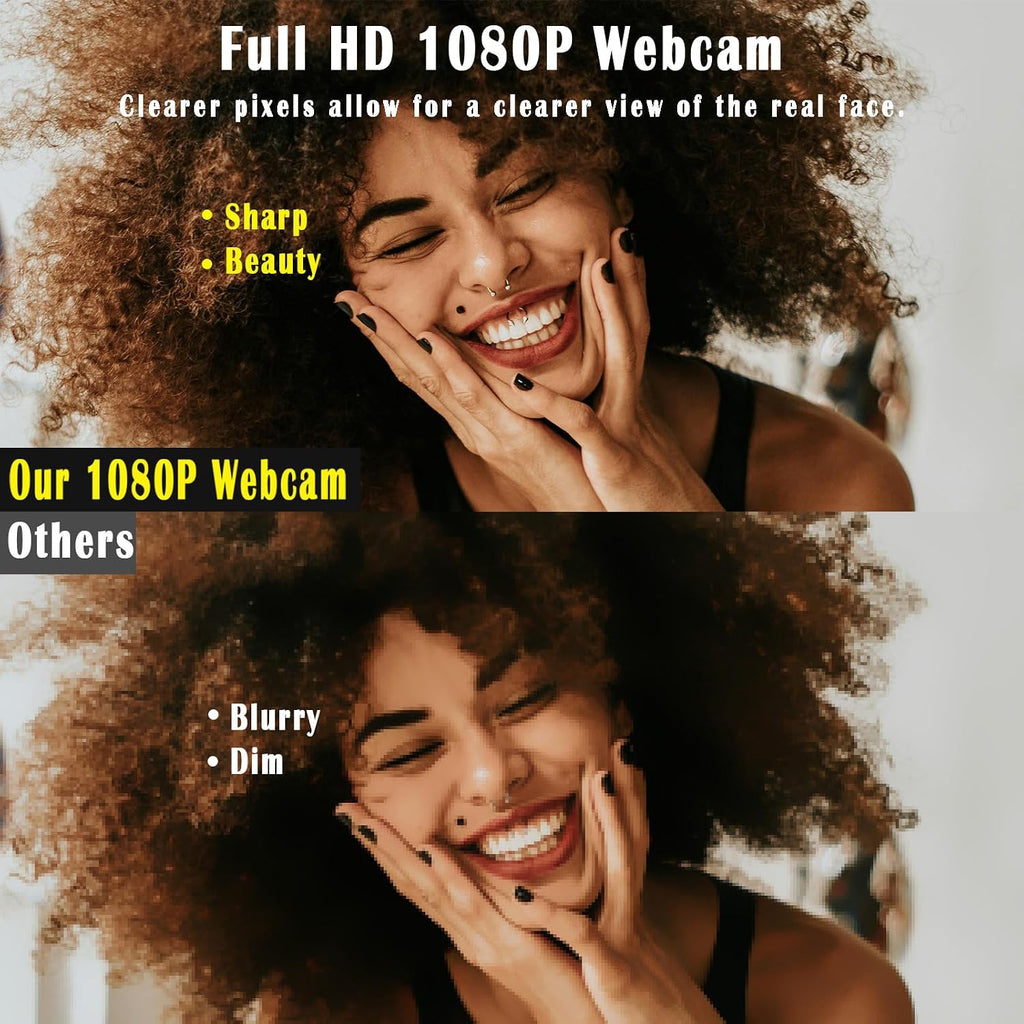 1080P Webcam for PC/Laptop, USB Webcam with Microphone, Noise Cancellation, Support Beauty, Plug & Play with Auto