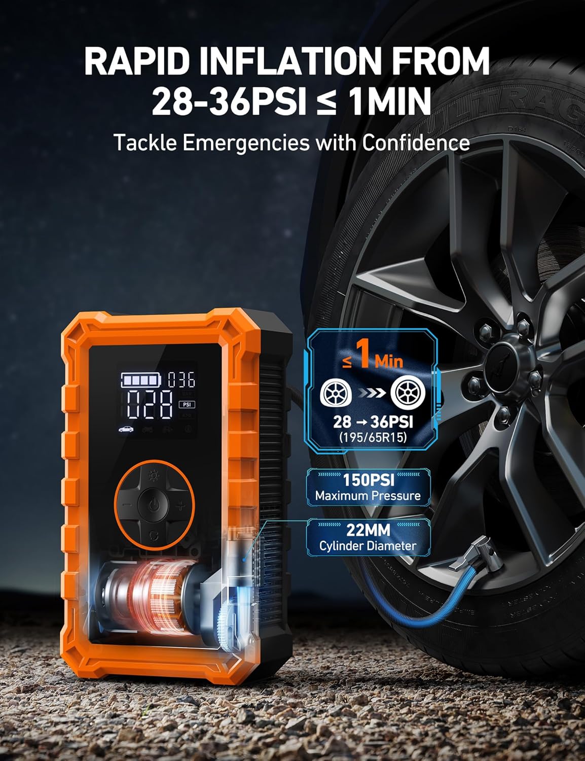 S8 Air Jump Starter with Air Compressor, 3000A Peak Car Battery Jump Starter Portable (9.0 Gas/6.5L Diesel) with