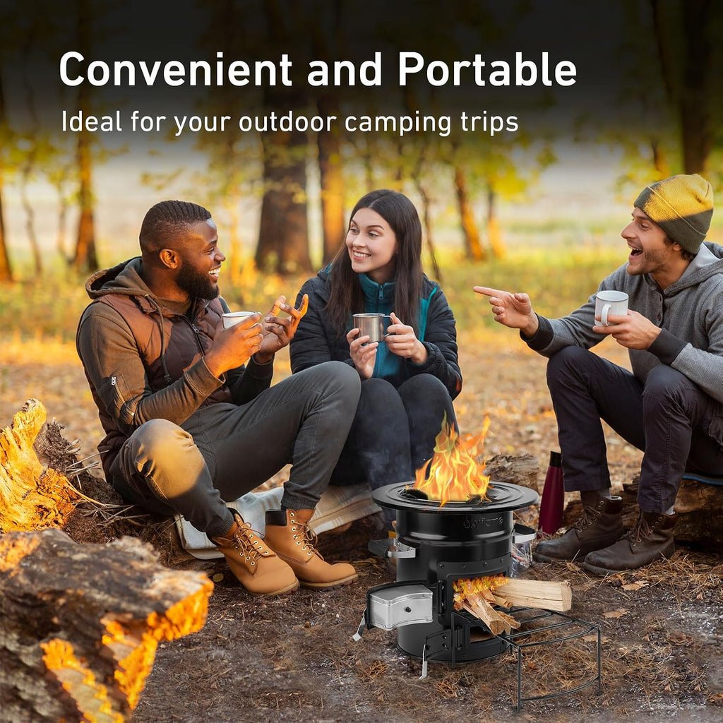 Wood Burning Rocket Stove, Portable Camping Stove, Black | Outdoor Cooking, Backpacking, RV and Survival, Essentials