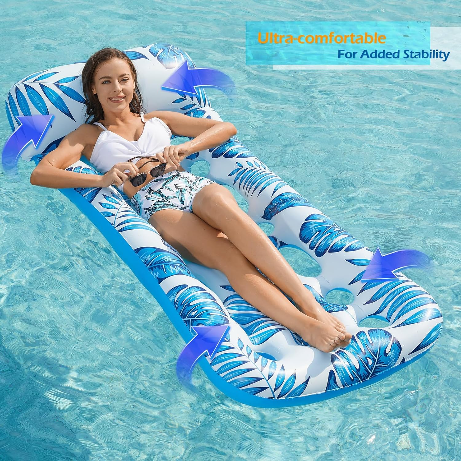 Inflatable Pool Float Lounge - Floaties Rafts for Adults Floating Lounger Sun Tanning Floats Cool Water Floaty