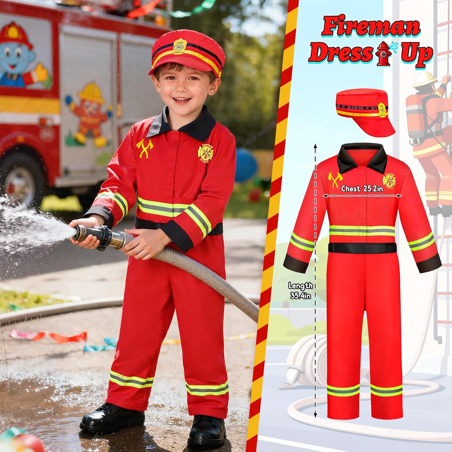 Kids Pretend Role Play Costumes, Dress Up Clothes for Toddlers | 4 Sets Astronaut, Policeman, Firefighter, Engineer