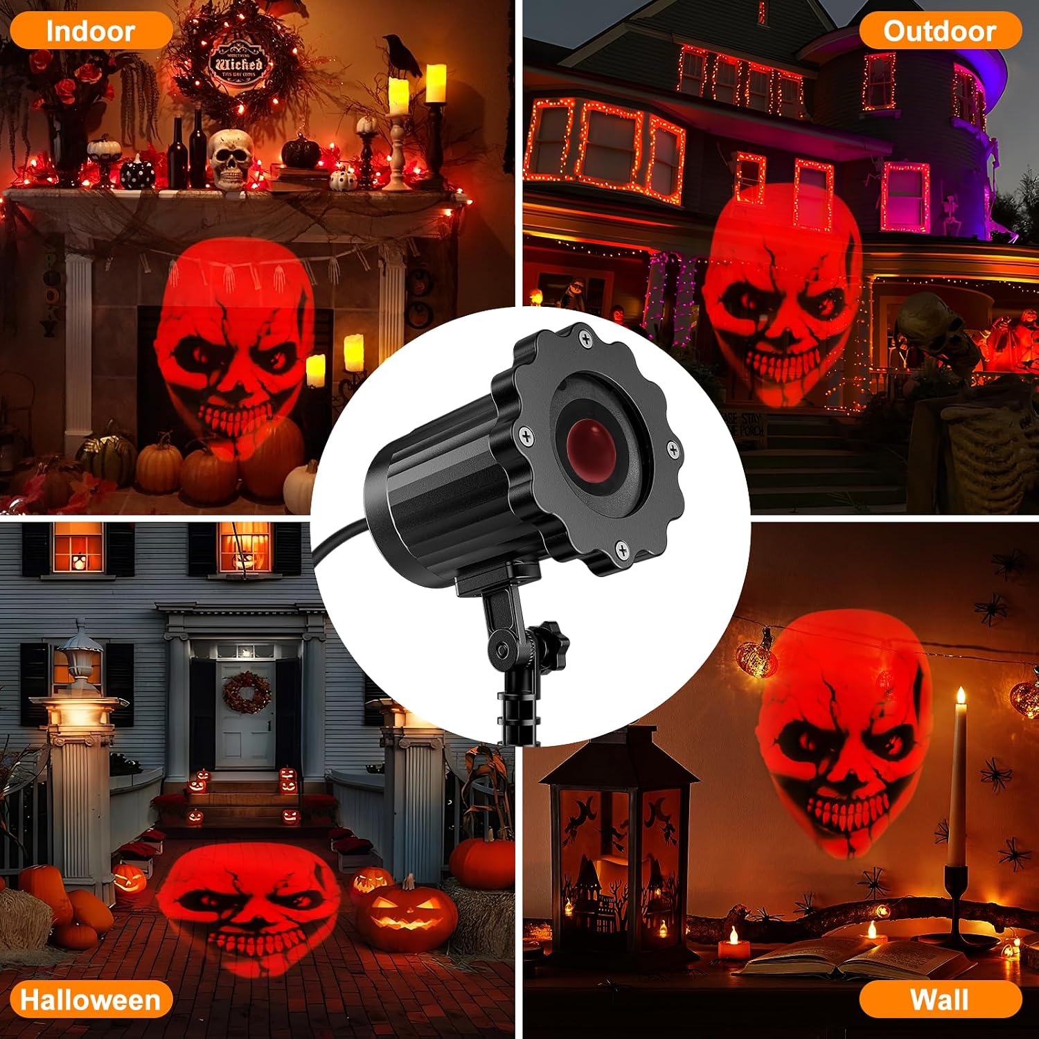 Halloween Decorations Outdoor, 3D Dynamic Red Skull Halloween Projector Lights, Waterproof Holiday Light for Window