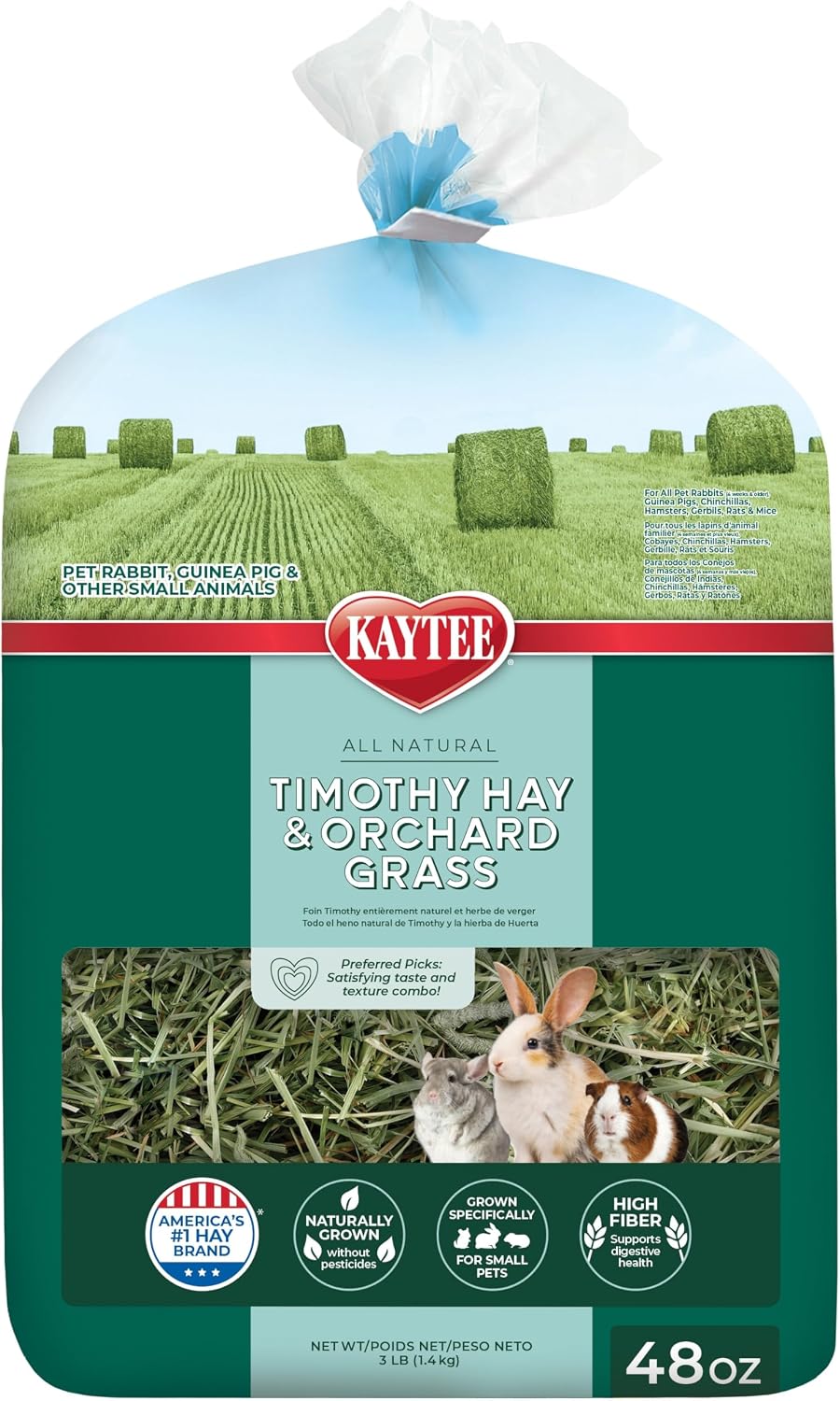 Timothy Hay & Orchard Grass for Guinea Pigs, Rabbits & Other Small Animals, 48 oz