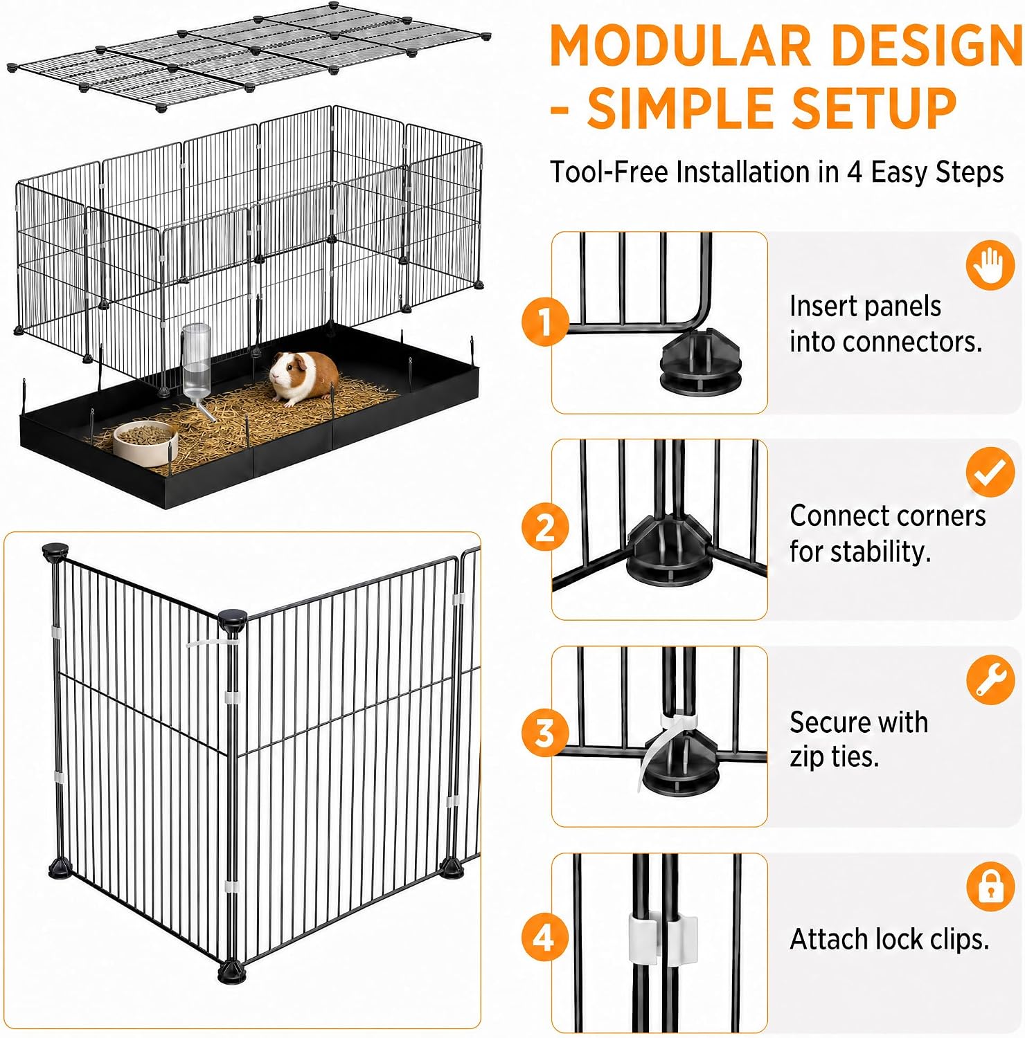20 Planes Guinea Pig Cages Enclosed Hamster Cage with Door & Waterproof Liner, Expandable Cage for Guinea Pigs, Metal