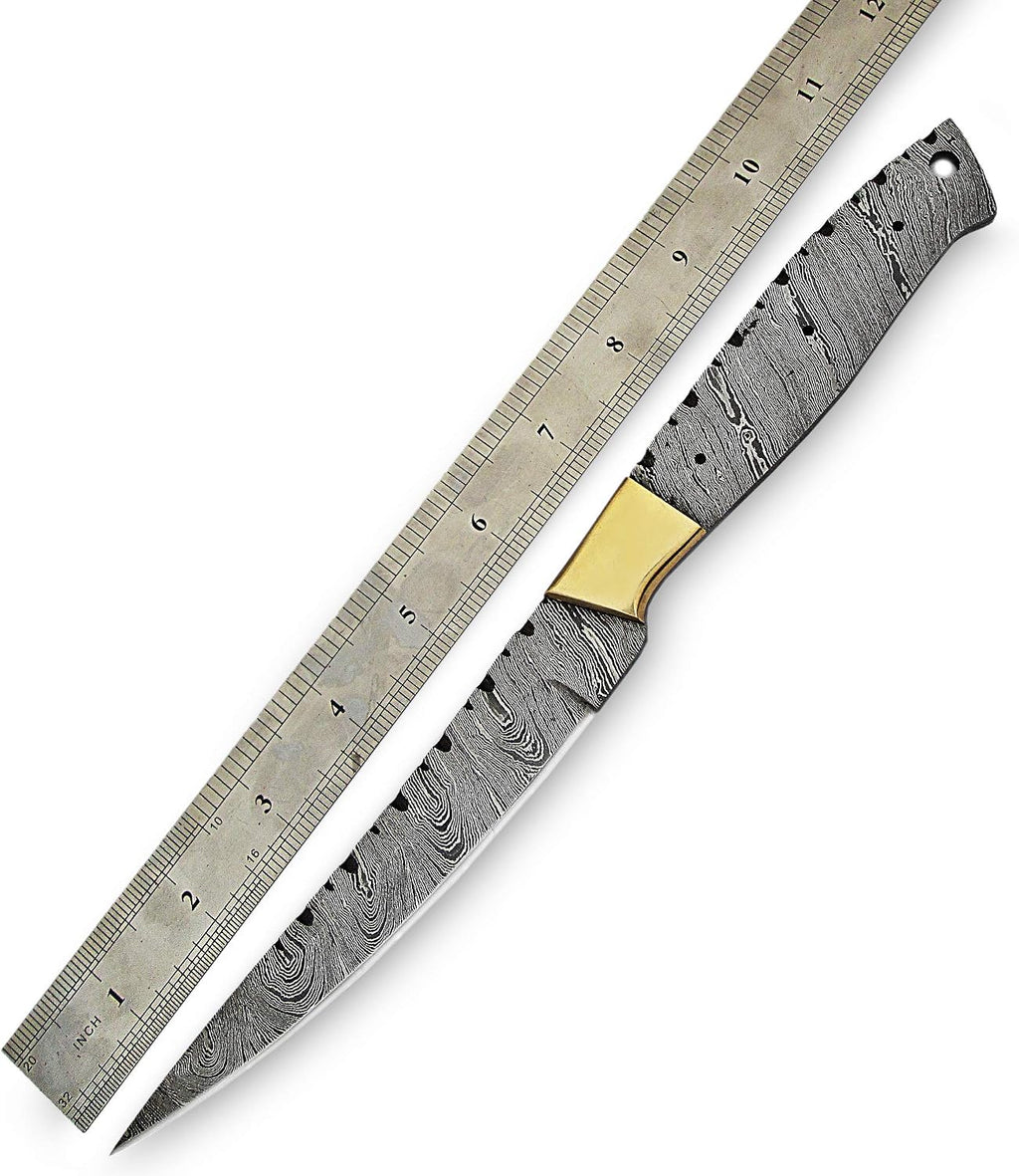 Damascus Steel Fillet Knife Making Kit – DIY Handmade Blank Blade with Rosewood Handle Scales, Brass Pins & Leather