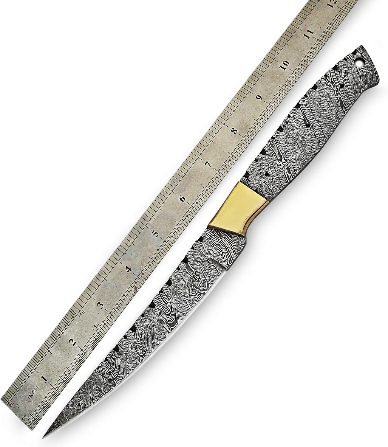Damascus Steel Fillet Knife Making Kit – DIY Handmade Blank Blade with Rosewood Handle Scales, Brass Pins & Leather