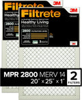 20x25x1 Air Filter MERV 14, MPR 2800 Healthy Living Ultrafine Particle 2-Pack, AC Furnace HVAC Filters for Home