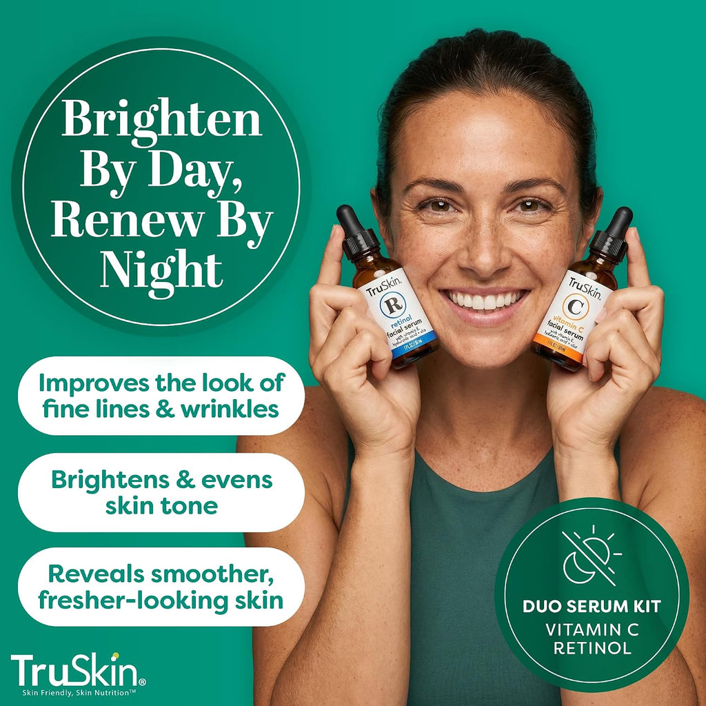 Face Serum Duo - Vitamin C Serum & Retinol Serum for Face - AM & PM Anti Aging Skincare Routine - Brightening &