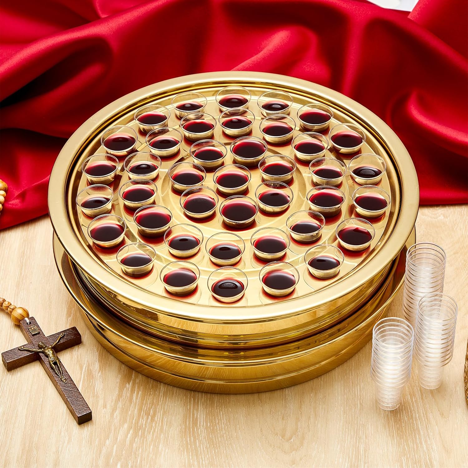 2 Pcs Communion Trays with Disposable Chalices for Church Supplies, Each 40 Holes Communion Supplies Set Stackable