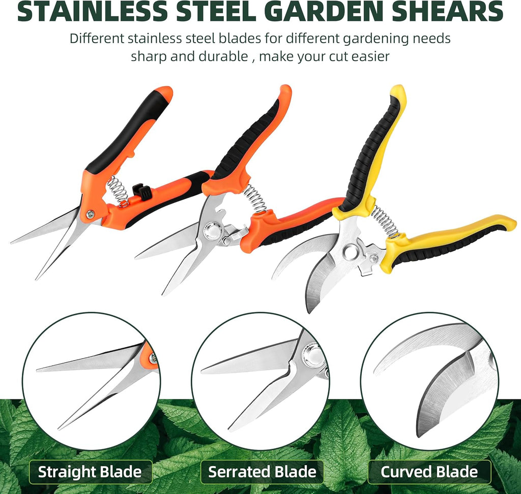 3 Pack Garden Pruning Shears, Stainless Steel Shears, Gardening Shears, Scissors, Garden Clippers, Pruning Snips