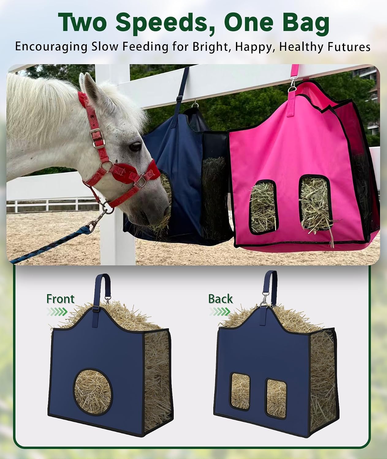 Hay Feeder for Goats and Horses - Slow Feed Design, Heavy Duty Hanging Hay Bag for Barn, Trailer & Paddock, Easy to