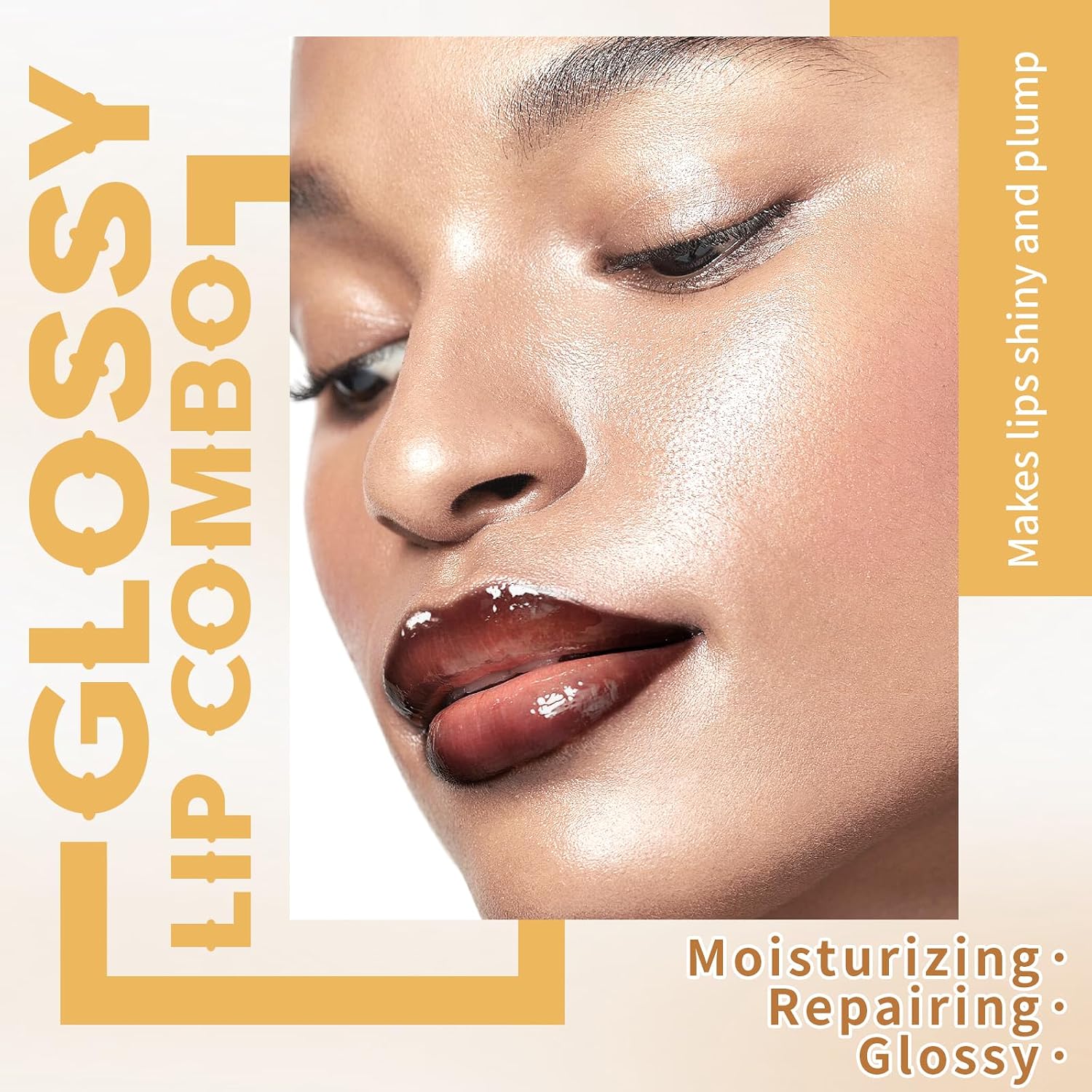 2 Colors Nourishing Lip Gloss Hydration Non-Sticky Plumping Lip Kit for Women, Natural Nude Tinted Lip Glow Oil