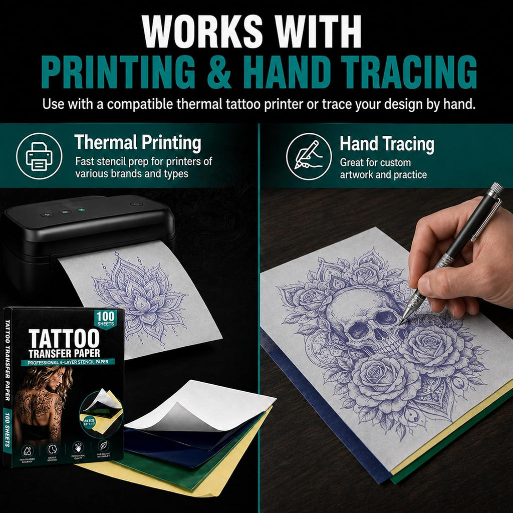 100 Sheets Tattoo Transfer Paper, Thermal Stencil Paper for Tattooing