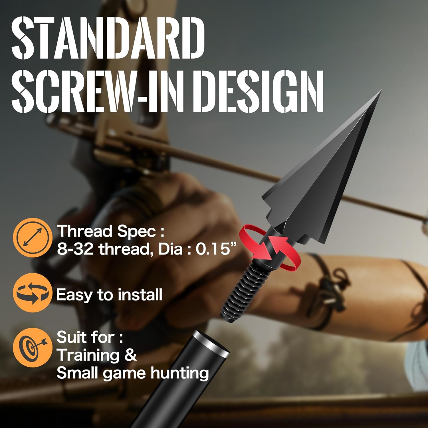 Broadheads 100/120/125/150 Grain Traditional Archery Arrow Tips for Compound, Recurve Bow & Crossbow, Pack of 12