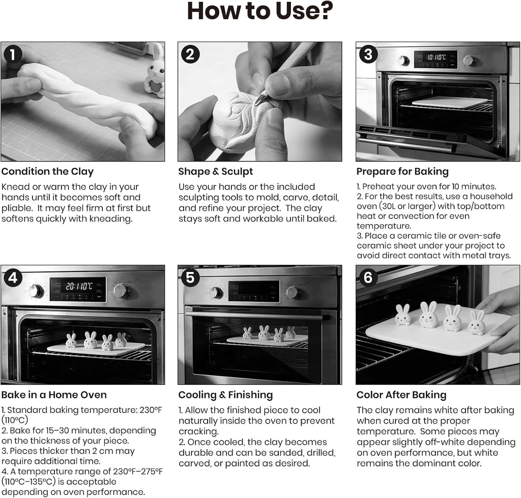 Oven Bake Polymer Clay 5.5lb with Tools Kit, White Sculpting Material for Modeling & Crafts, Soft Until Baked