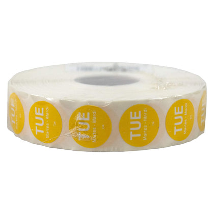 DuraMark IT110059 Day of the Week Trilingual Permanent Label, Tuesday, 3/4" Circle, Yellow (Roll of 2000)