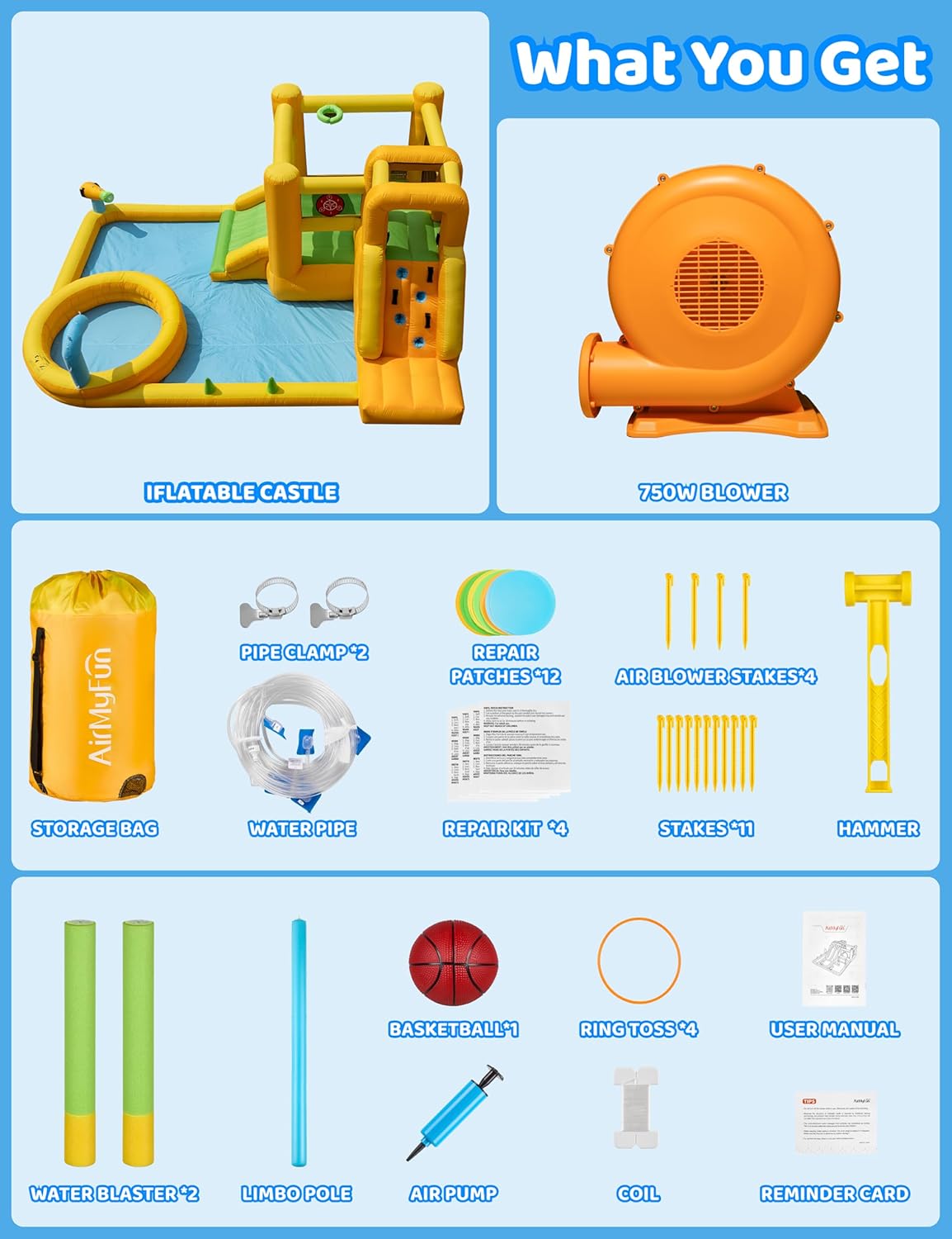 Water Slides for Kids, 9 in 1 Water Bounce House for Kids Backyard with Slide,Deep Pool, Climbing Wall, Water Cannon
