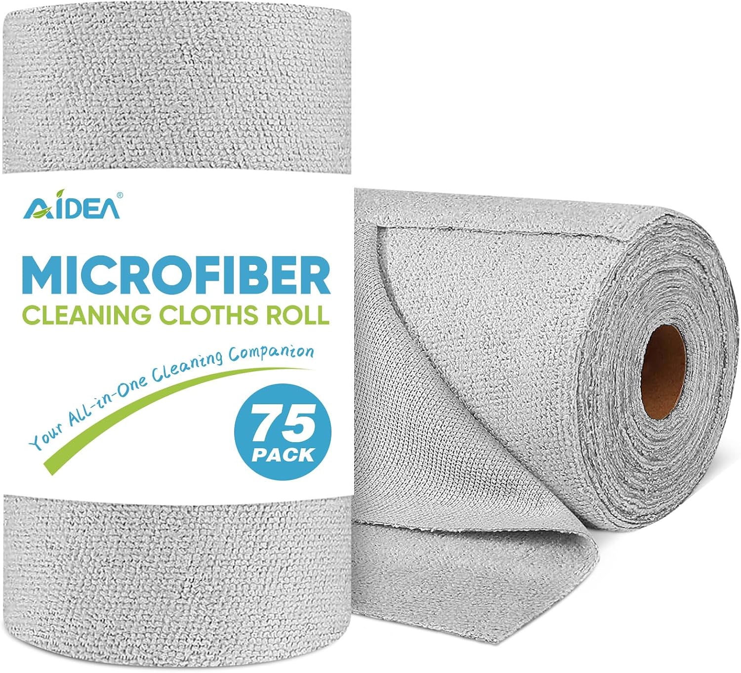 Microfiber Cleaning Cloth Roll, Grey 75PK, Reusable Paper Towels Tear Away Cloth, Microfiber Towels for Cars, Wash