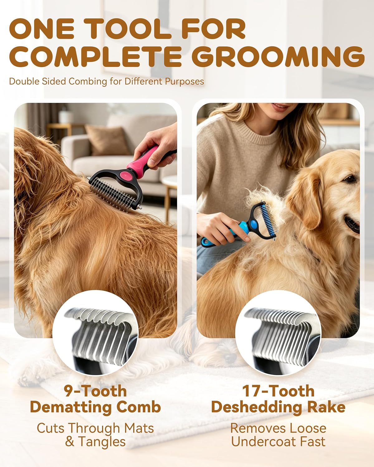 Tool, 2-In-1 Double-Sided Grooming Tool, Deshedding Dog Brush, Pet Shedding Remover Rounded-Tooth Comb For Painlessly