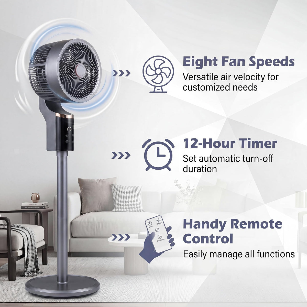 Pedestal Fan, Quiet Standing Fan with Remote Control