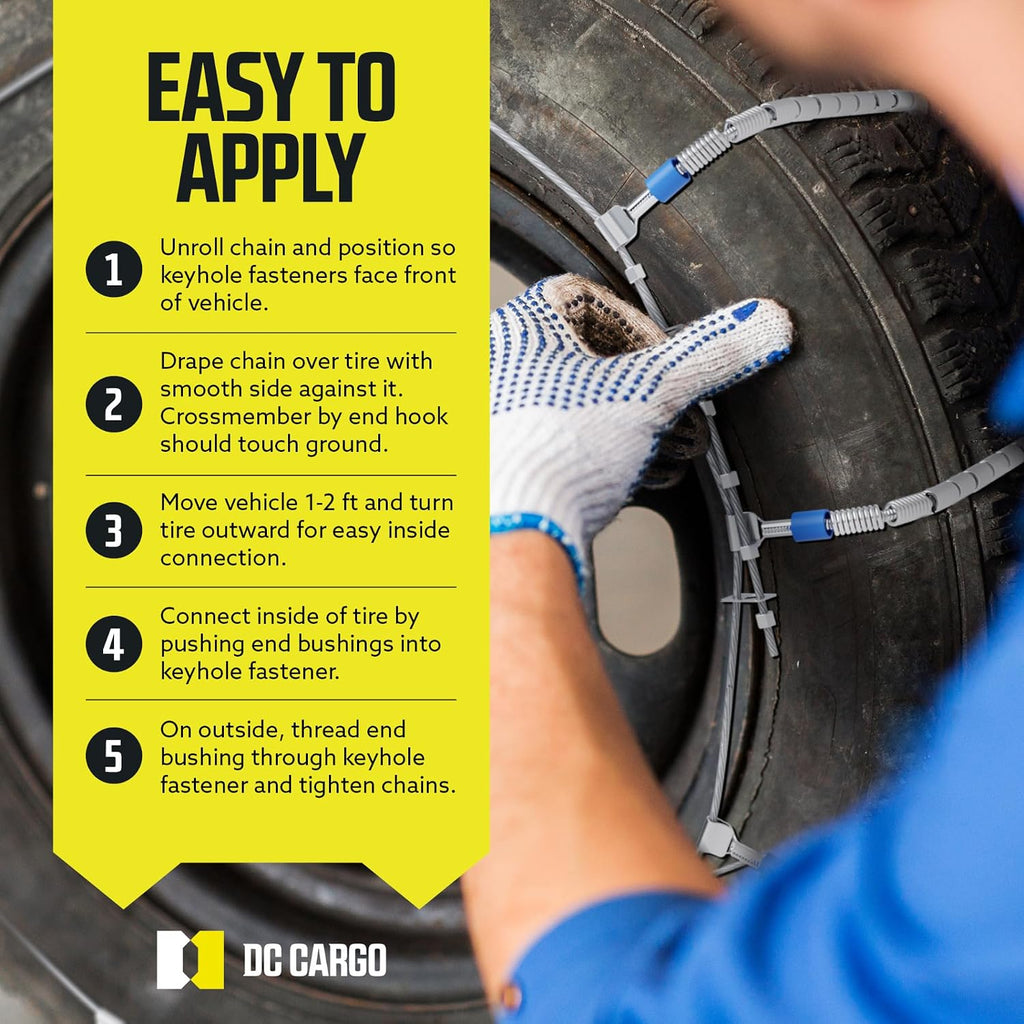 Tire Chain Cables For Snow & Ice, Fits Passenger Cars & Some SUVs, Constructed to Provide Maximum Traction & Grip