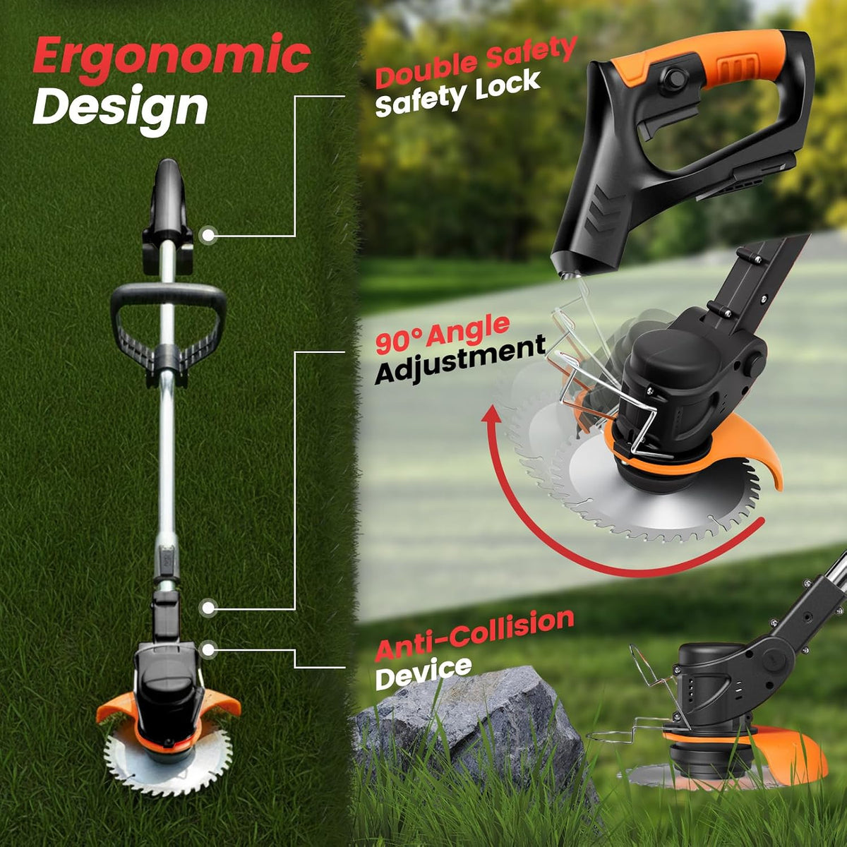 Cordless Weed Wacker 24V, 2 x 4.0Ah Battery Powered Weed Eater with Wheel | 3 in 1 Stringless Weed Trimmer