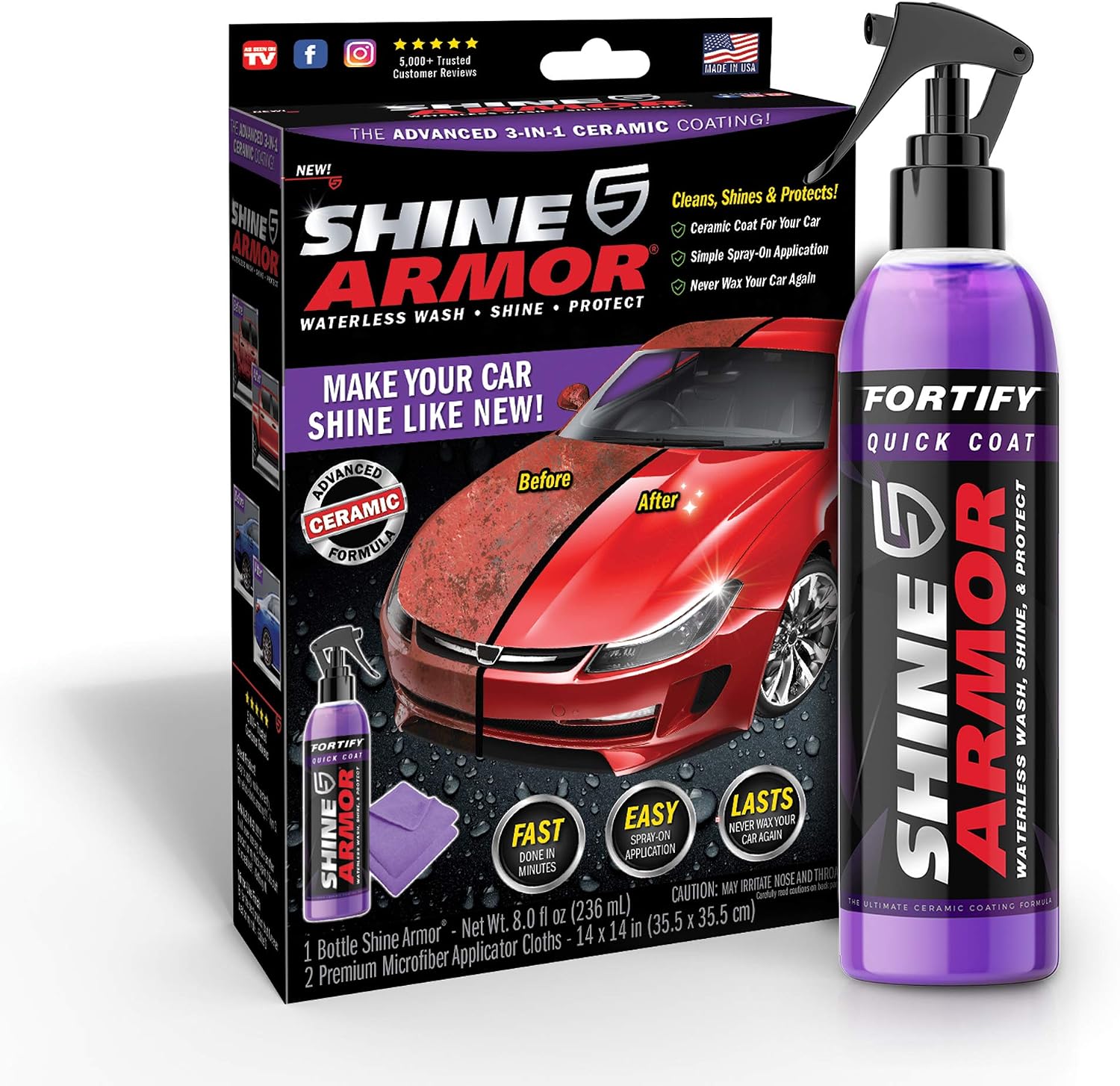 Fortify Quick Coat High Performance Ceramic Coating, Car Wax Spray, Hydrophobic Top Coat Polish and Polymer Paint