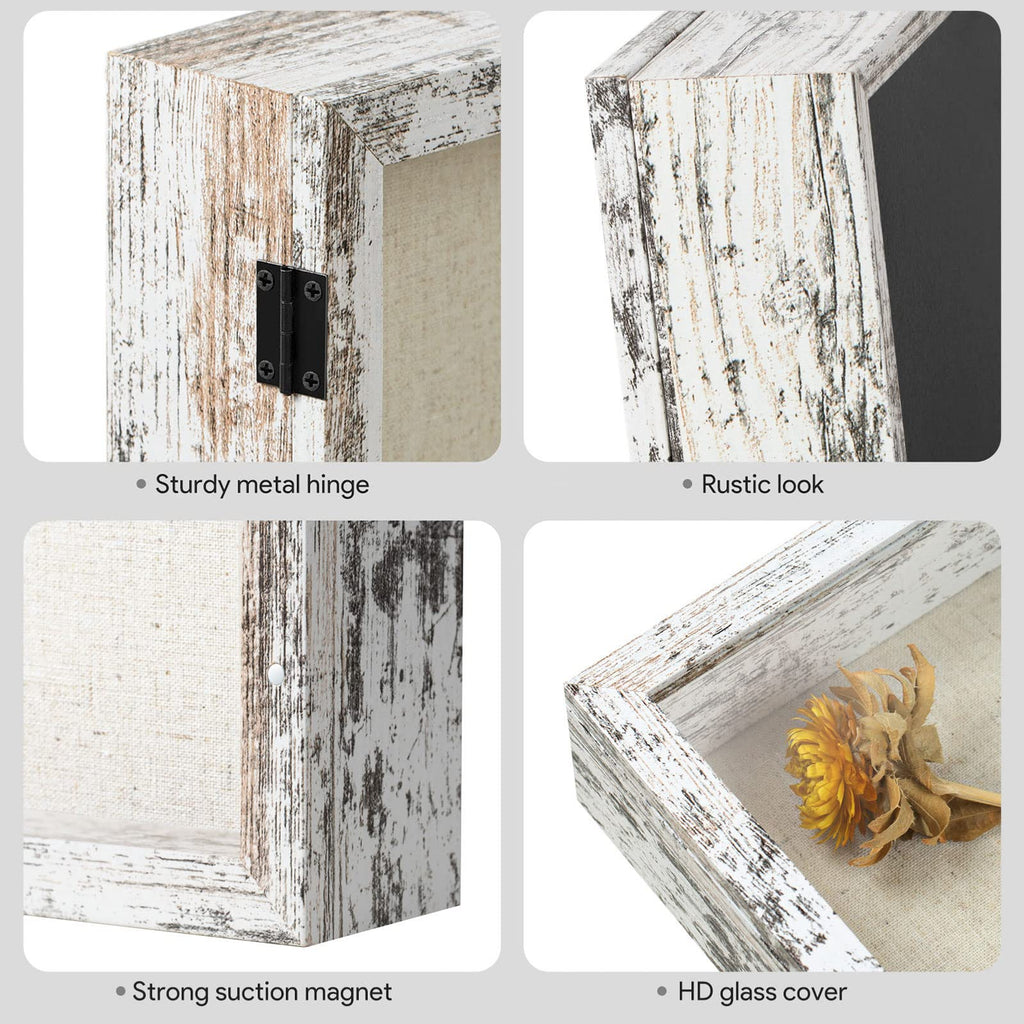 8x10 Shadow Box Frame with Linen Back - Real Glass, Push Pins Included, Sturdy Rustic Memory Display Case, Fits