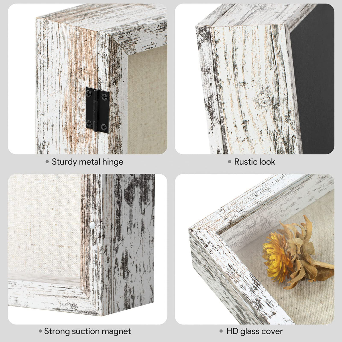 8x10 Shadow Box Frame with Linen Back - Real Glass, Push Pins Included, Sturdy Rustic Memory Display Case, Fits