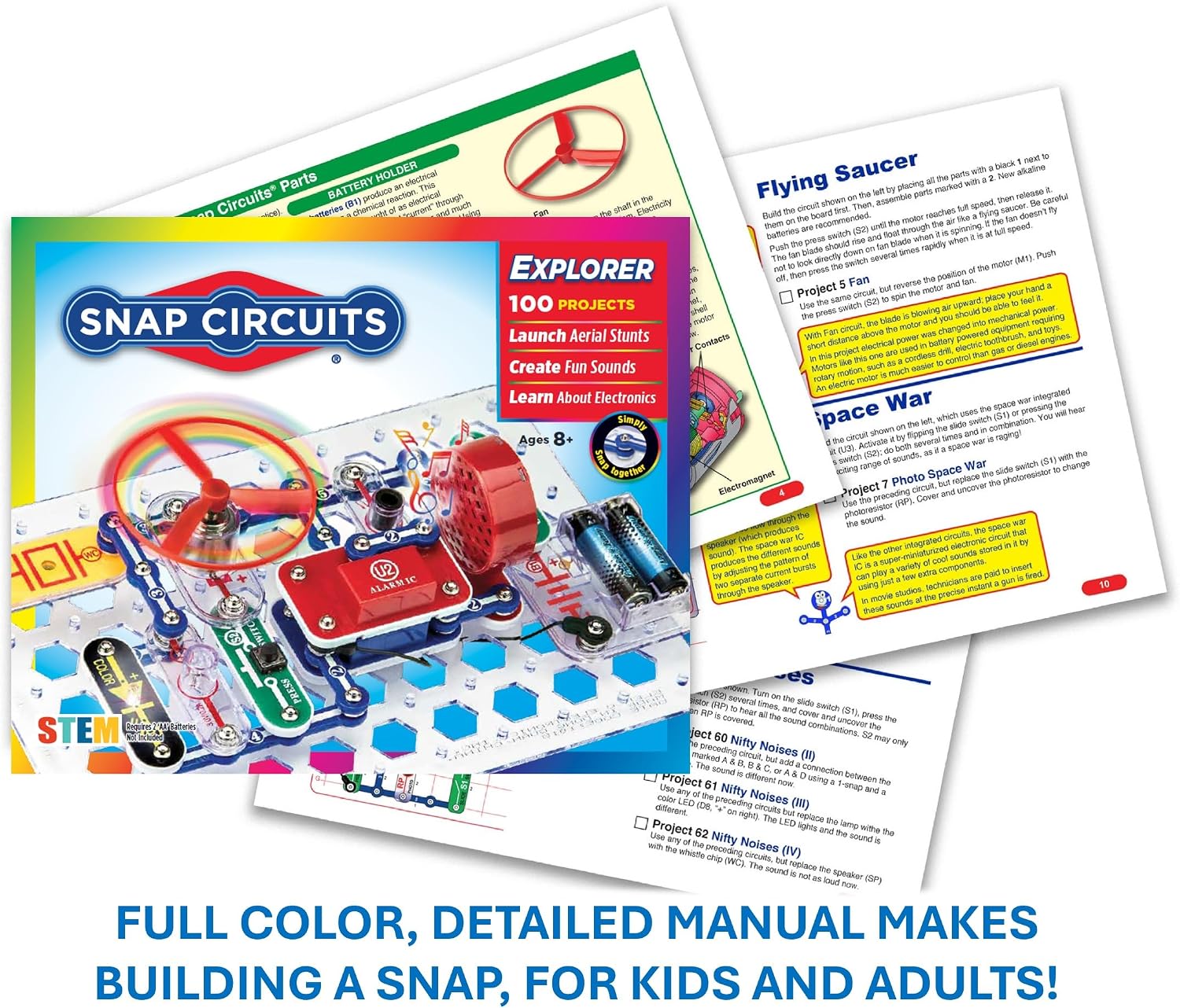 Jr. SC-100 Electronics Exploration Kit, Over 100 Projects, Full Color Project Manual, 28 Parts, STEM Educational Toy