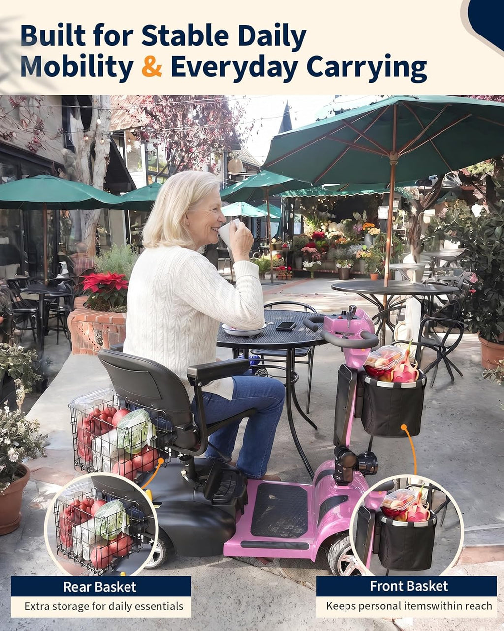 Mobility Scooter for Seniors & Adults, 4 Wheel Foldable Scooter