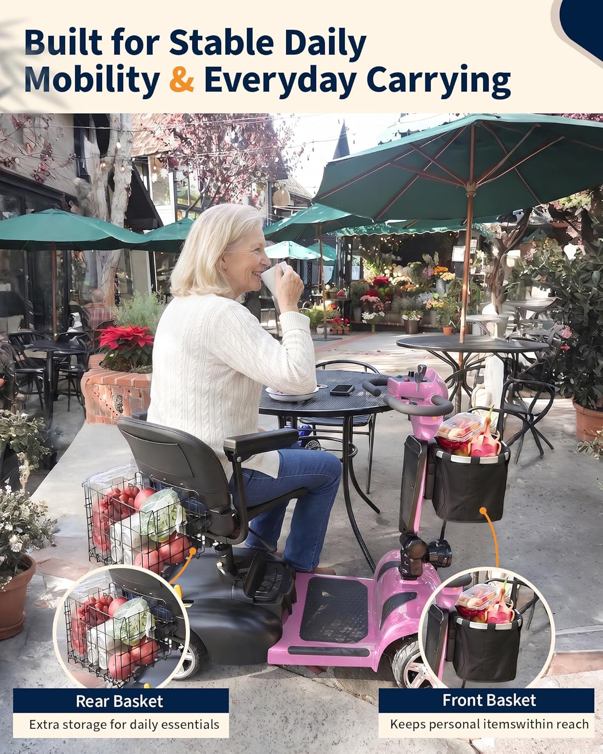 Mobility Scooter for Seniors & Adults, 4 Wheel Foldable Scooter