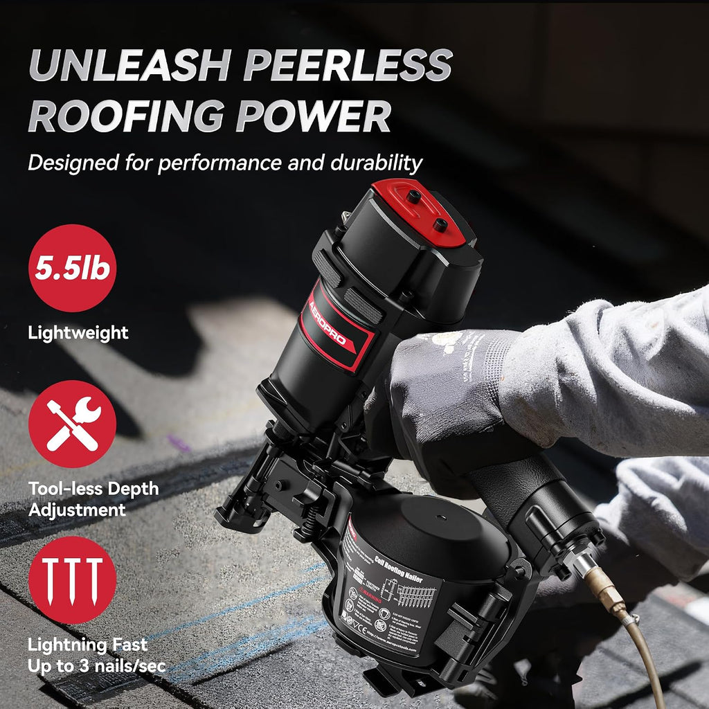 CN45N Pneumatic Roofing Nailer – Professional Heavy-Duty Roofing Nail Gun for 15 Degree 3/4″–1-3/4″ Coil Nails on