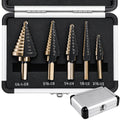 Yesland 5pcs Hss Cobalt, Multiple Hole 50 Sizes High Speed Metal Step Drill Bit Set with Aluminum Case