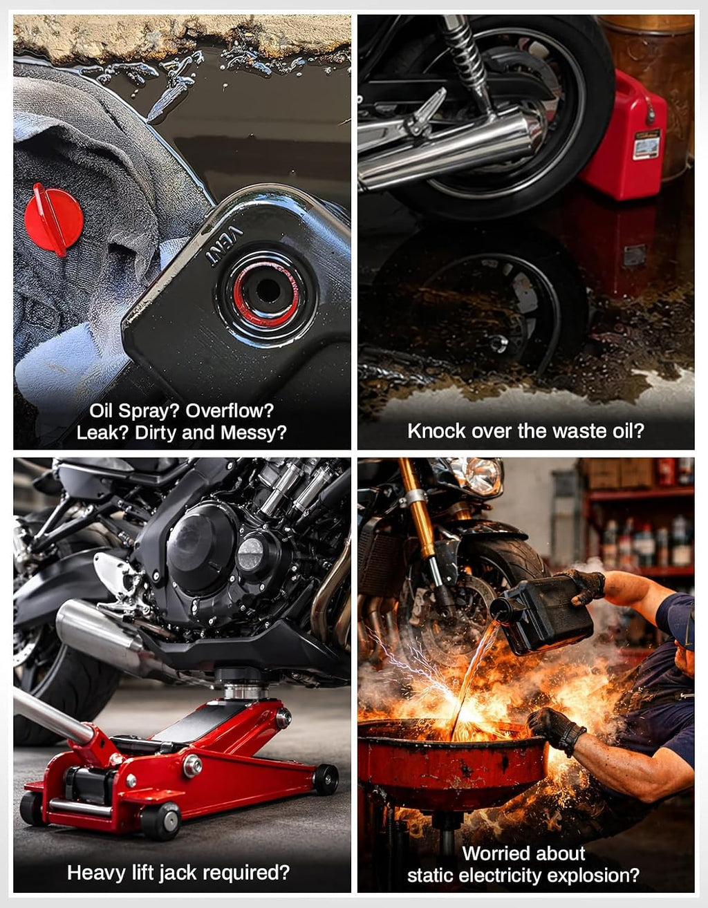Motorcycle Oil Drain Pan w/Spout Low Profile Fit for Harley