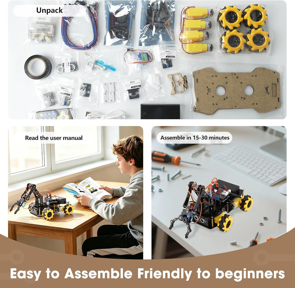 Robotics for Kids Ages 8-12, ACEBOTT Smart Robot Arm Car Kit with 5DOF, STEM Toys for Boys Age 8-12 12-16+, ESP32