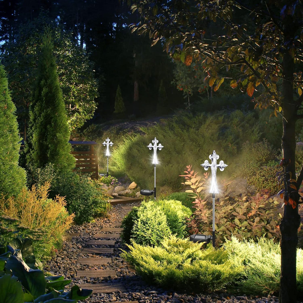 4 Pcs Solar Cross Lights Cemetery Memorial Stake 16 Inch,Cross