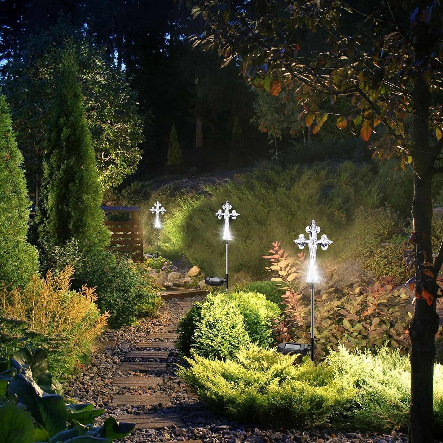 4 Pcs Solar Cross Lights Cemetery Memorial Stake 16 Inch,Cross