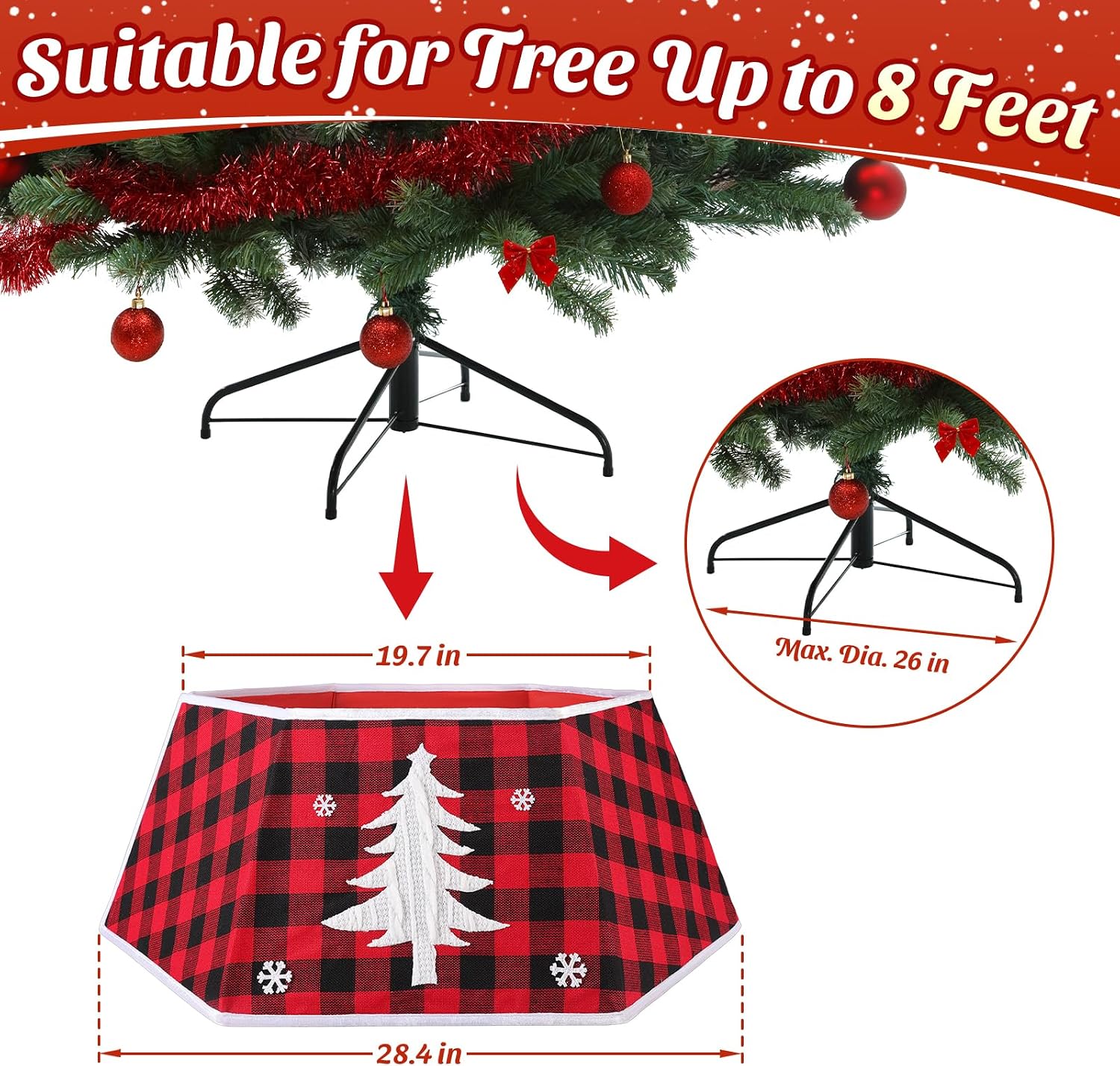 Christmas Tree Collar, 26’’ Christmas Tree Skirt Decorations Stand, Foldable Willow Skirt Ring for Artificial Trees