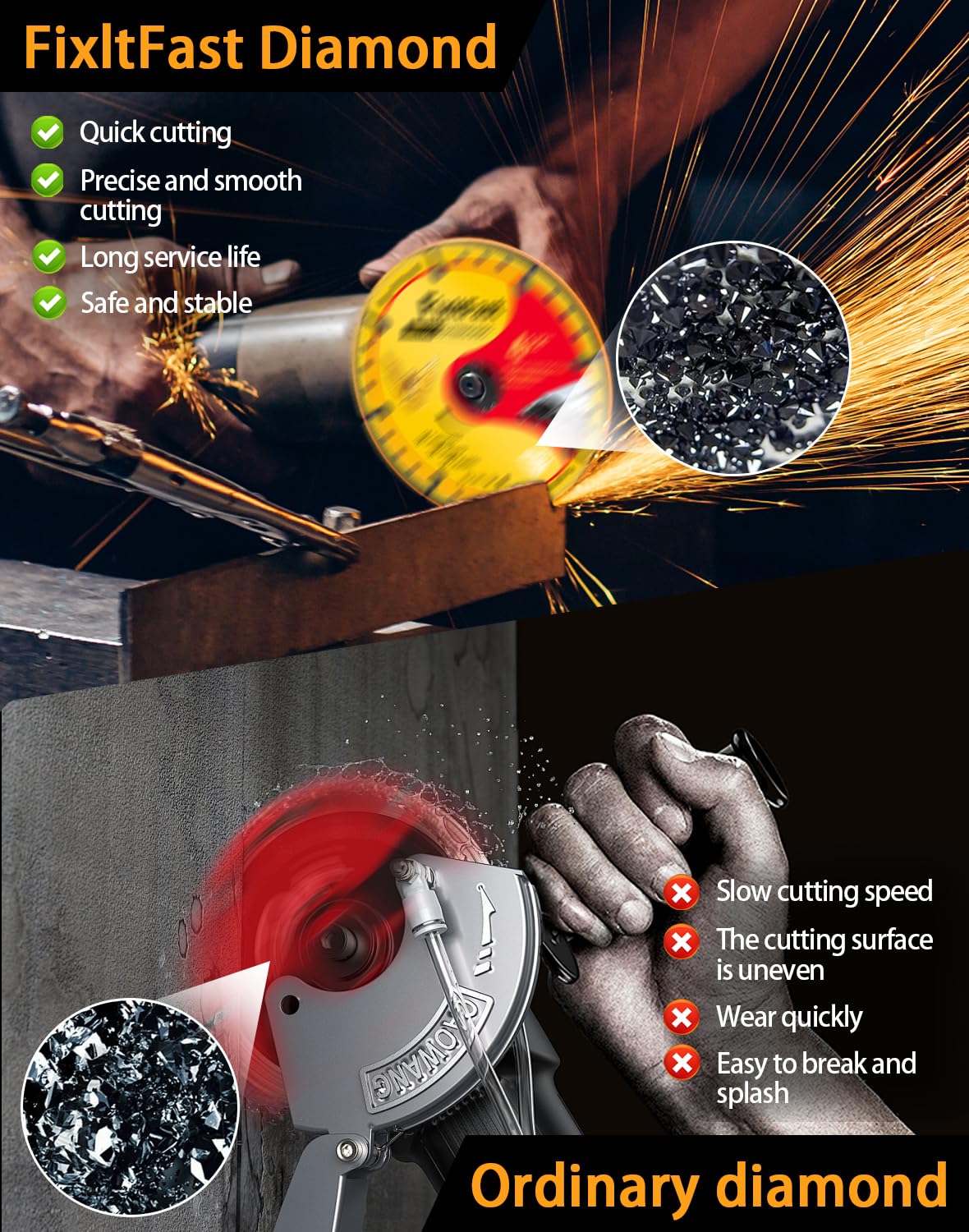 FIXLTFAST 4-1/2" Diamond Cutting Wheel Metal Cut Off Disc for Angle Grinder