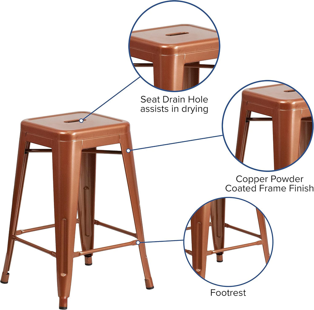 24" Copper Metal Backless Counter Height Stool