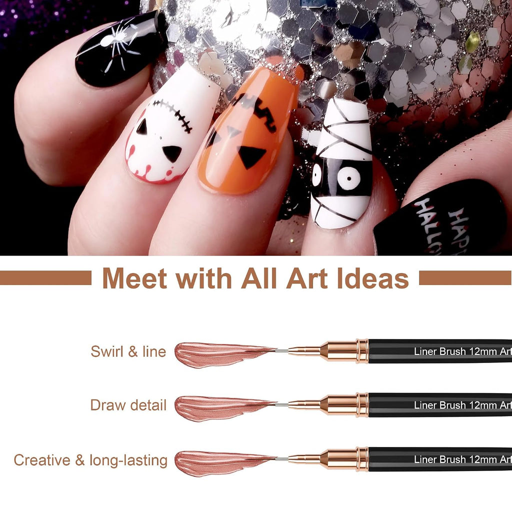 Metallic Nail Art Pens, Liner Brushes Set, 5PCS Black Nail Tools