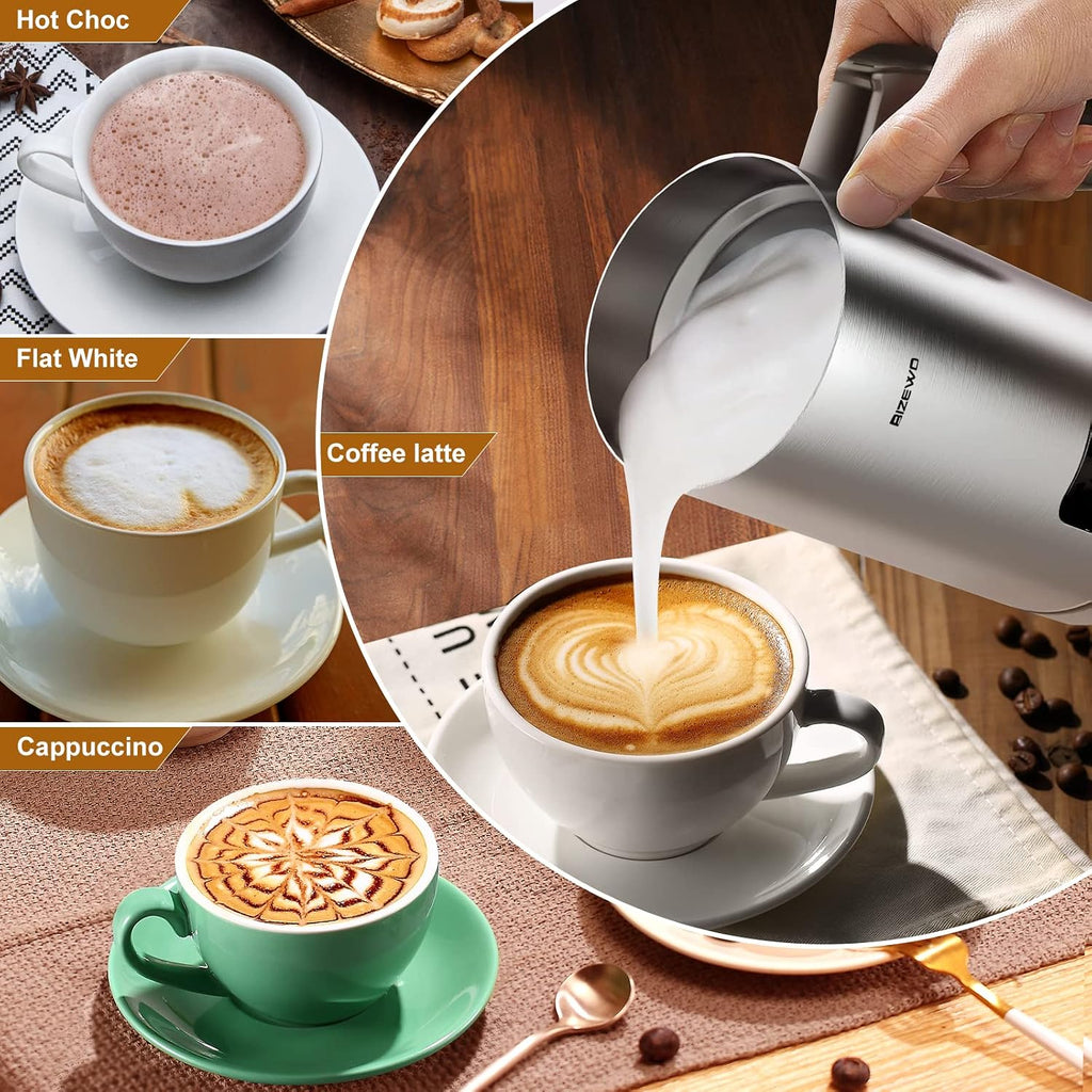 Milk Frother Electric, 4 IN 1 Warm and Cold Milk Steamer for Coffee Latte | Automatic Cold and Hot Foam, Stainless