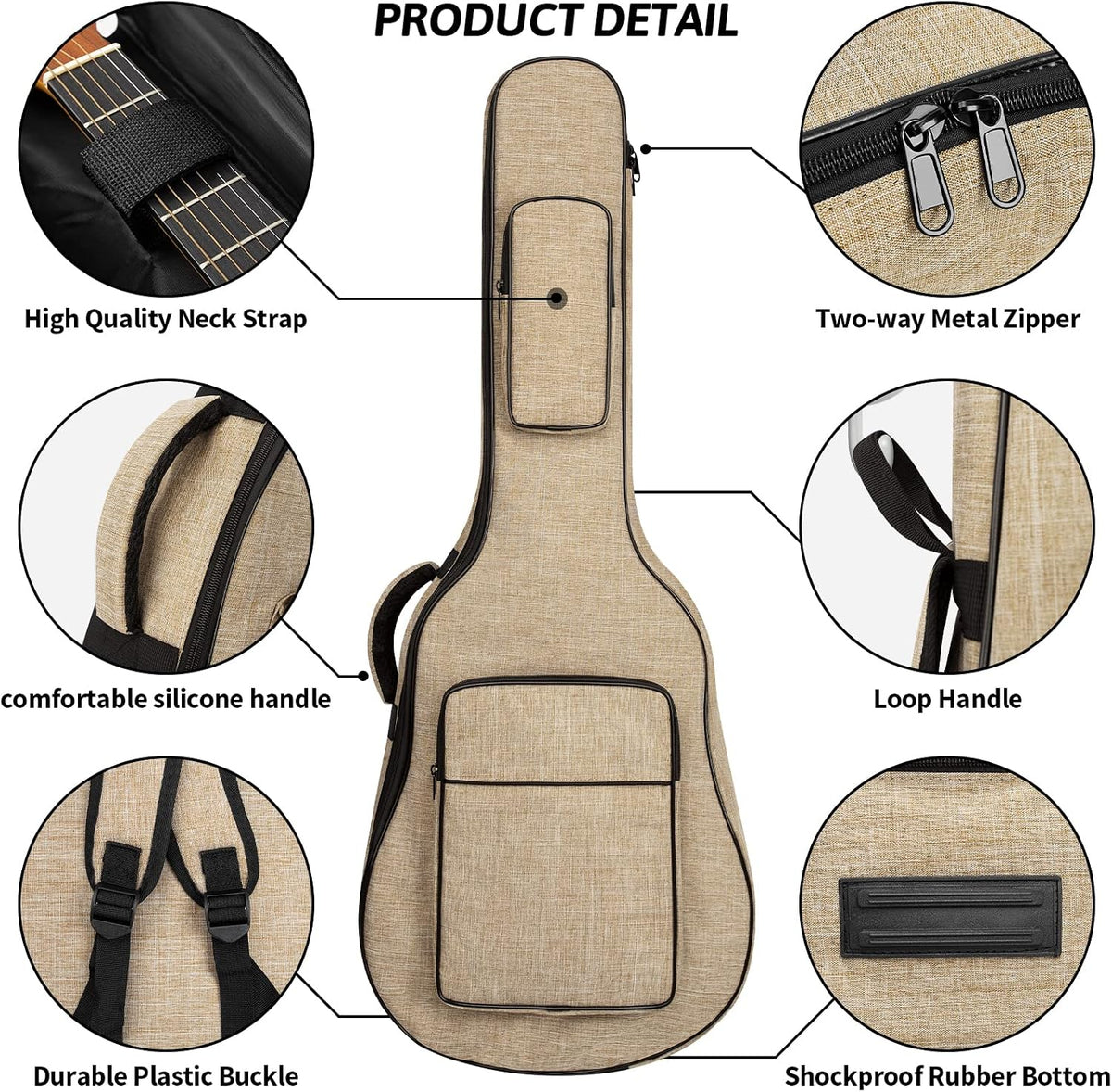 39 40 41 Inch Acoustic Guitar Bag with 0.5 Inch Thick Waterproof Padding Adjustable Shoulder Strap Guitar Case Gig