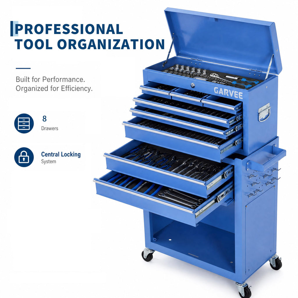 8-Drawer Rolling Tool Chest with Lock &Wheels 2-in-1 Large Toolbox