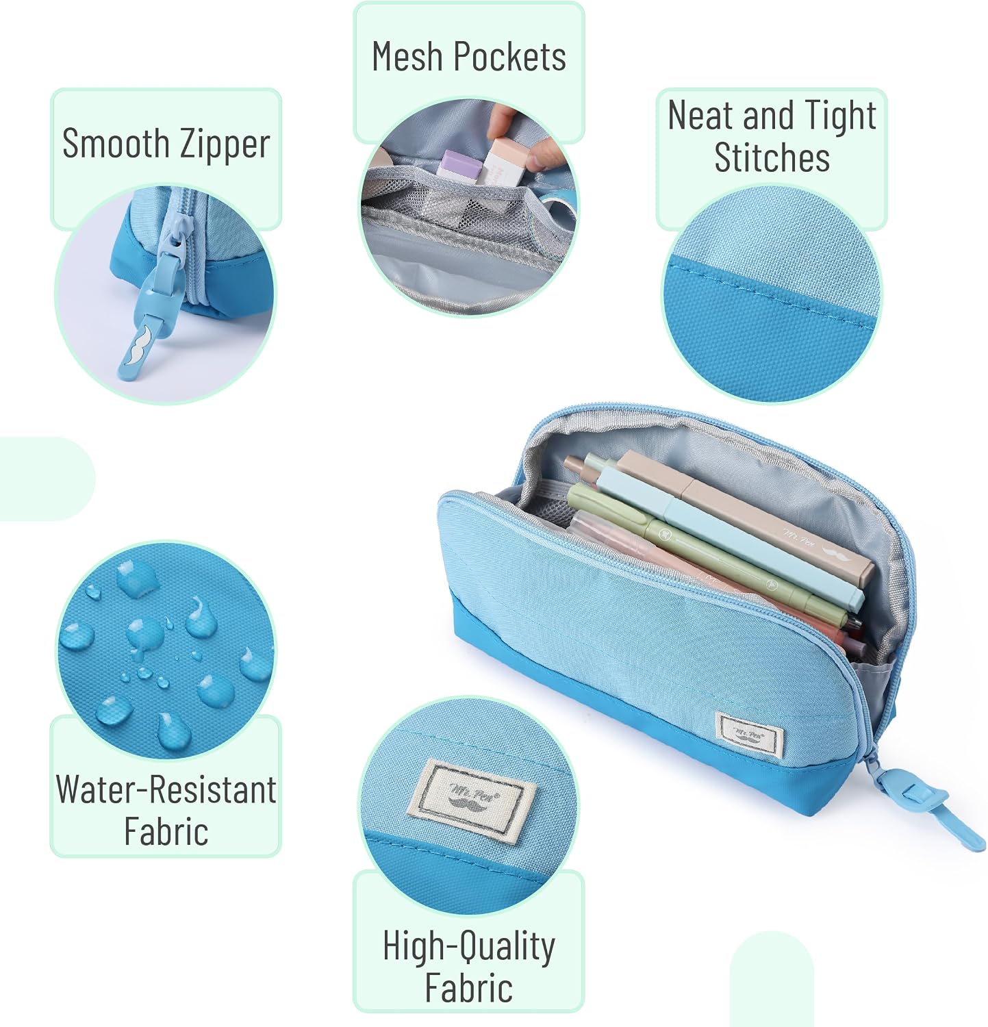 Wide-Opening Pencil Case, Triangle Design | Compact & Spacious Pencil Cases with 5 Mesh Pockets, Bag Pouch, Box