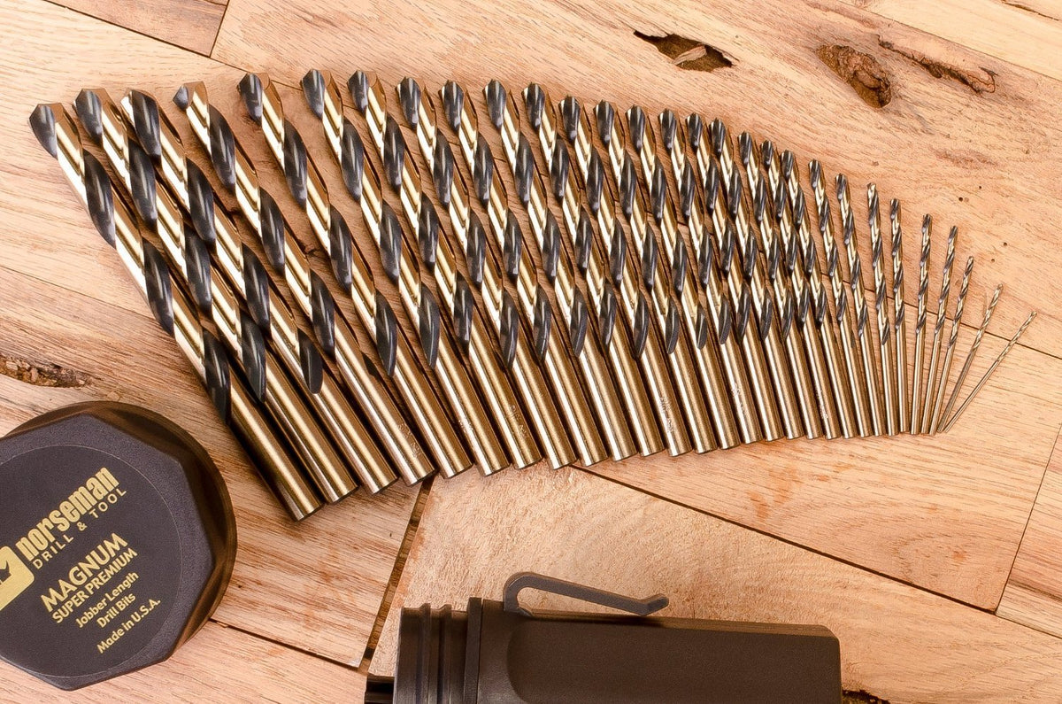 Noreseman 44170-29 Piece Black & Gold 135 Degree Split Point Jobber Length Drill Bit Set - Sizes 1/16 Thru 1/2
