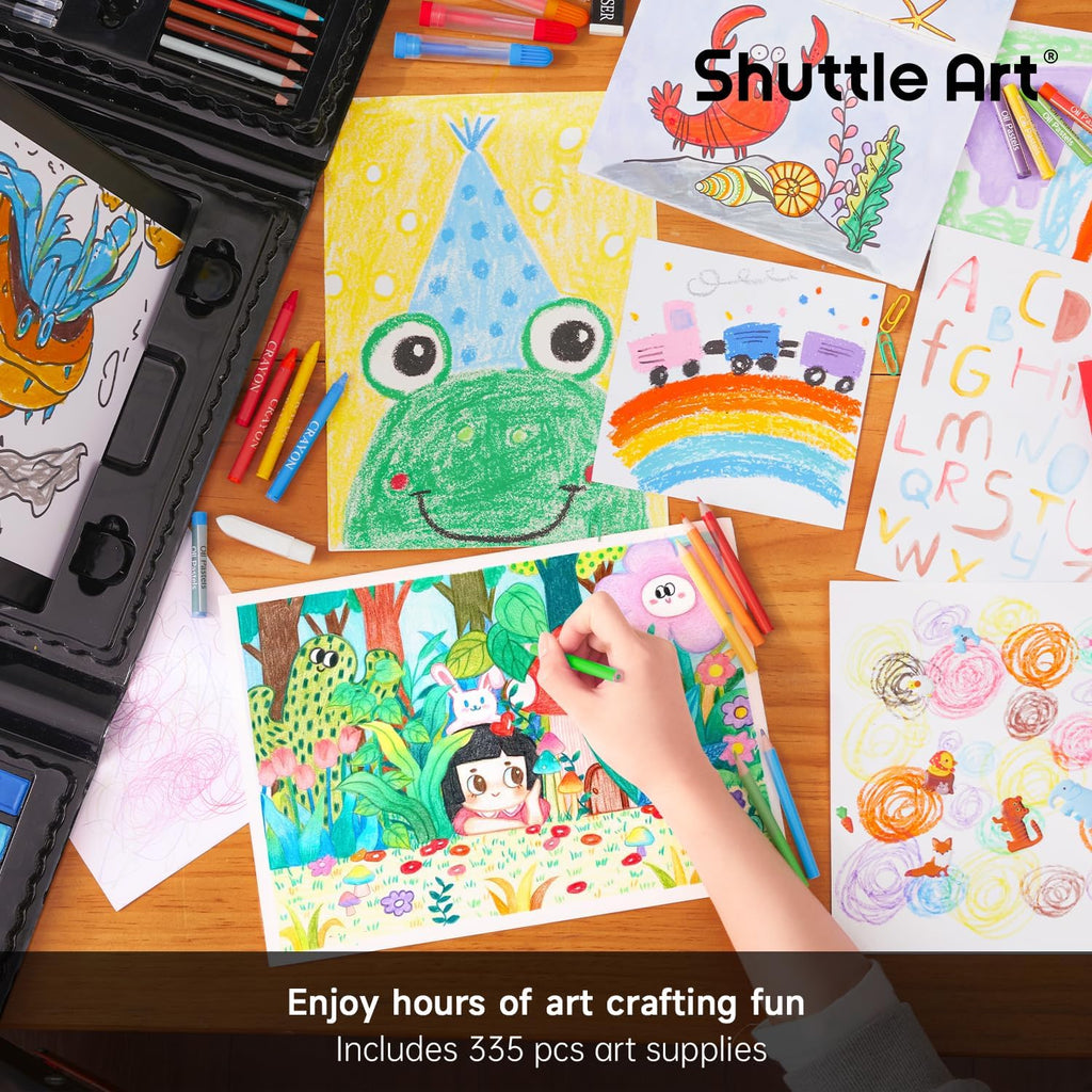 335 Piece Kids Art Set, Multi-Media Art Supplies, Gift Art Kit with Trifold Easel, 2 Drawing Pads, 2 Coloring Books